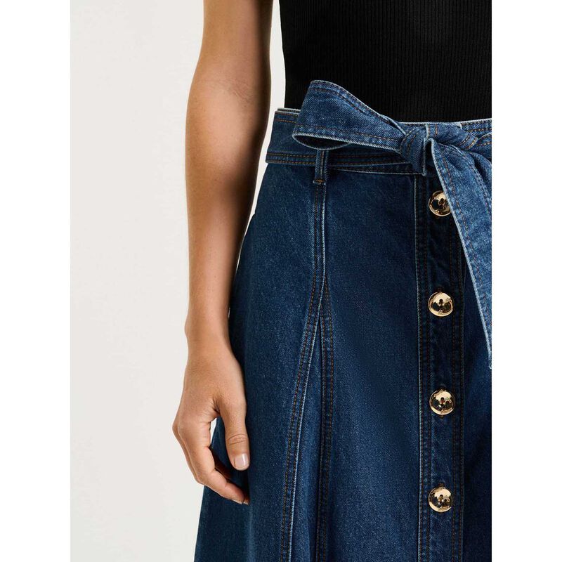 Veronika Maine Cotton Denim Belted Midi Skirt image number 2